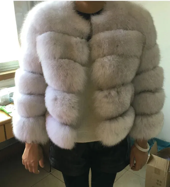 Winter  Women Warm Luxury Fake Fox Fur Coat Short Winter Fur Jacket Outerwear Natural Blue Fox Fur Jacket Outerwear