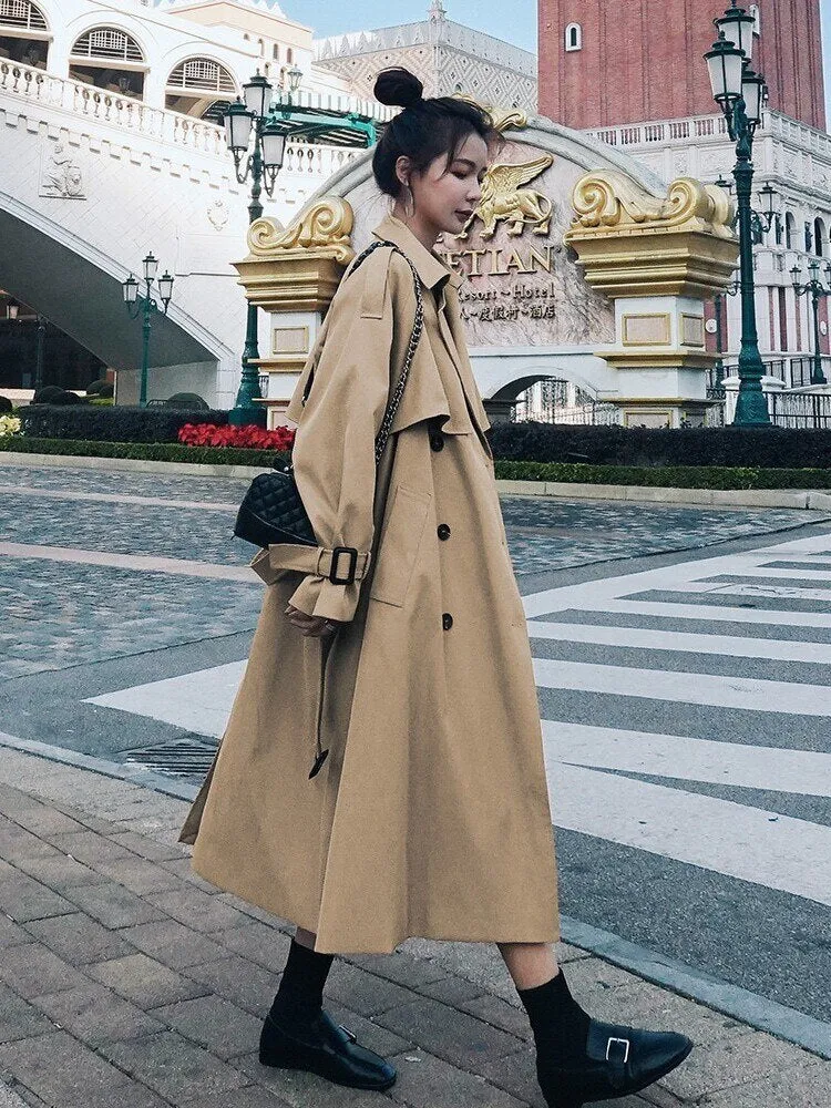 Wjczt Trench Coat for Women 2022 Autumn Winter New Loose Coat Women's Casual Long Windbreaker Clothing Female Coats and Jackets Women