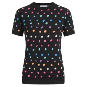 Women's Black Knitted T-shirt with polka dots