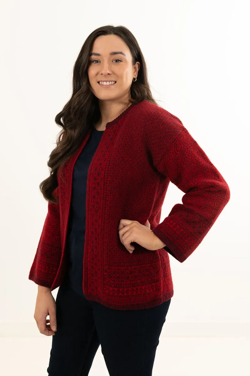 Womens Fair isle Towie Kimono Cardigan / Coatigan - Red