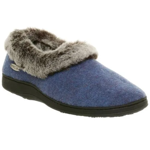 Women's Faux Fur Chinchilla Collar Slipper with Indoor/Outdoor Sole