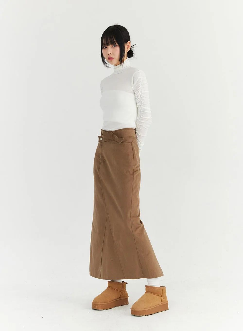 Wrapped Belt Suede Maxi Skirt CN307