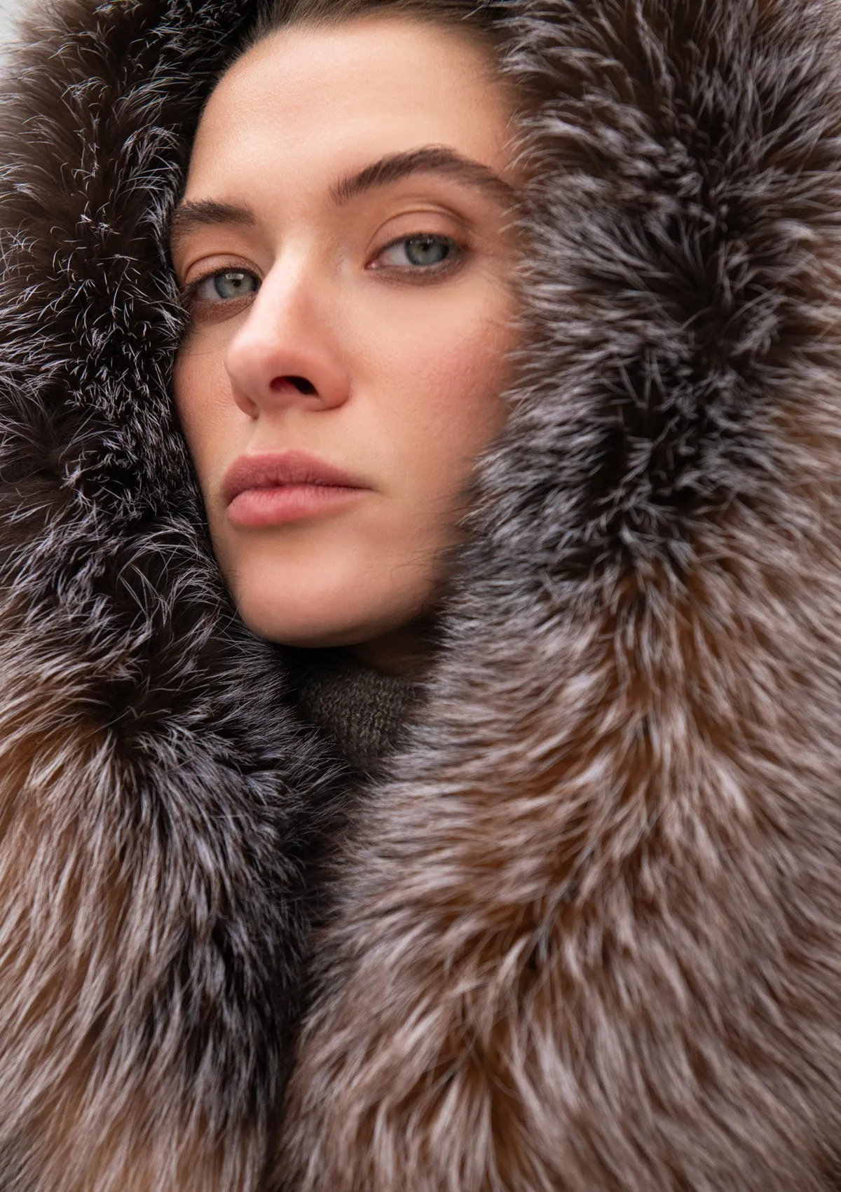 Yves Genuine Silver Fox Fur Down Fill Coat