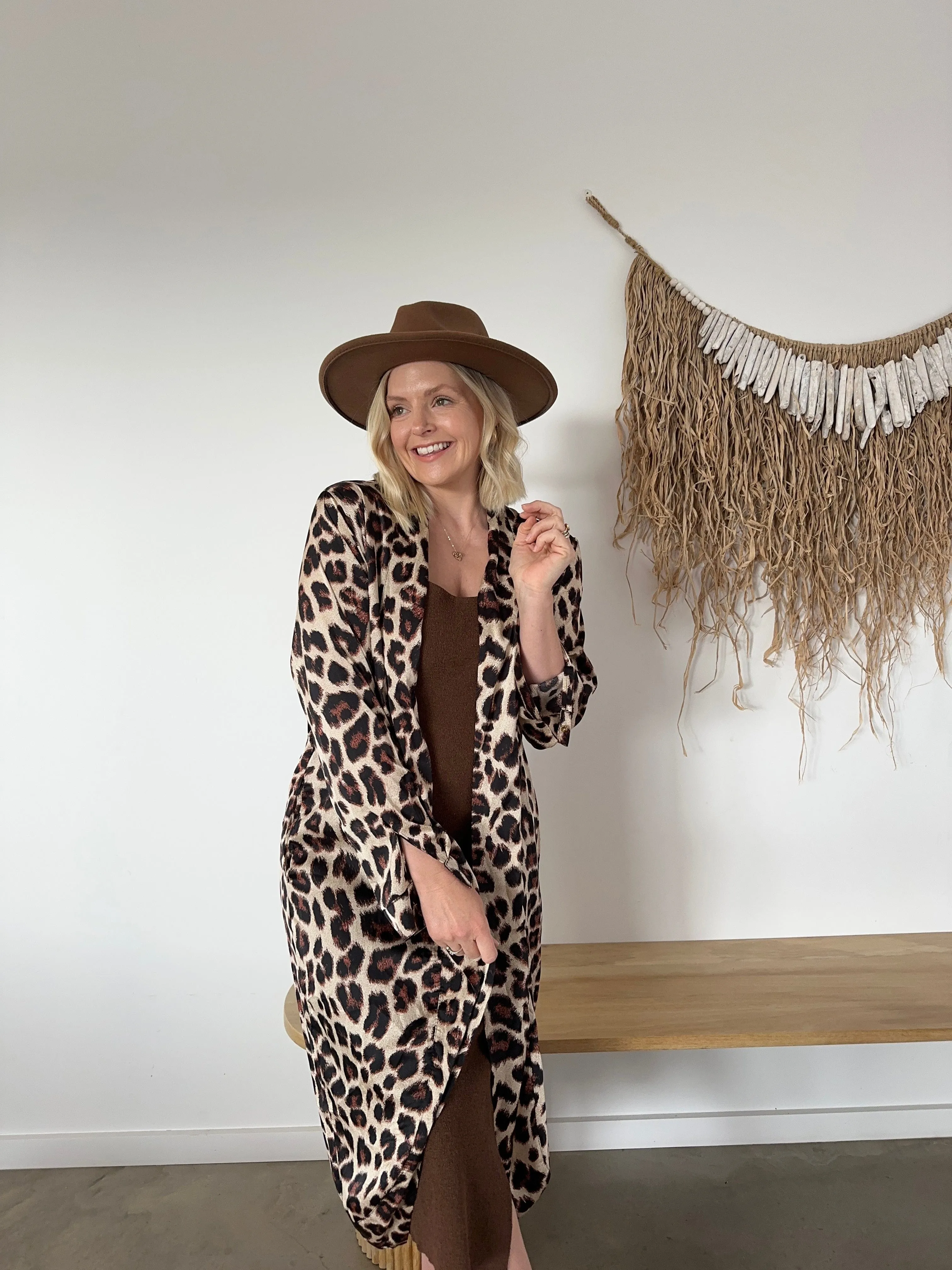 Zahra Silky Kimono Jacket in Leopard Print